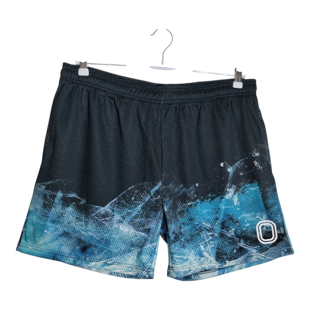 Overtime Mens Mesh Basketball Shorts Black Blue Graphic Splash Size 2XL